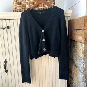 Allsaints Cleo Lieto Cardigan Sweater Black Cropped Long Sleeve Size Large